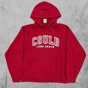Y2K CSULB Hoodie Mens Medium Red Jerzees NuBlend Pullover College Univeristy